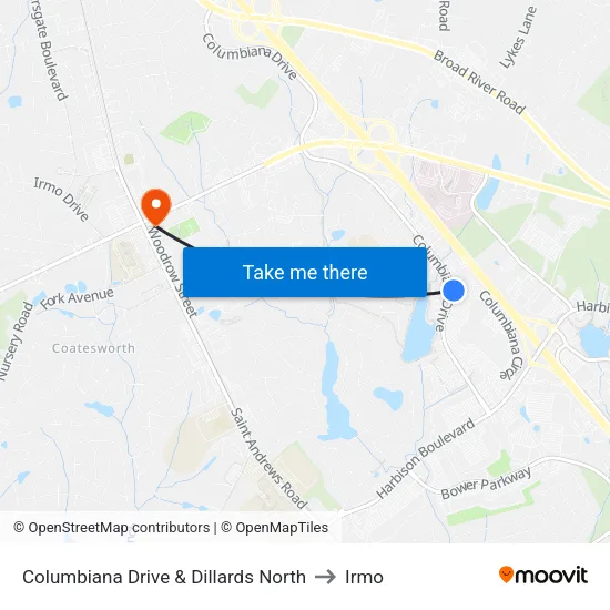 Columbiana Drive & Dillards North to Irmo map