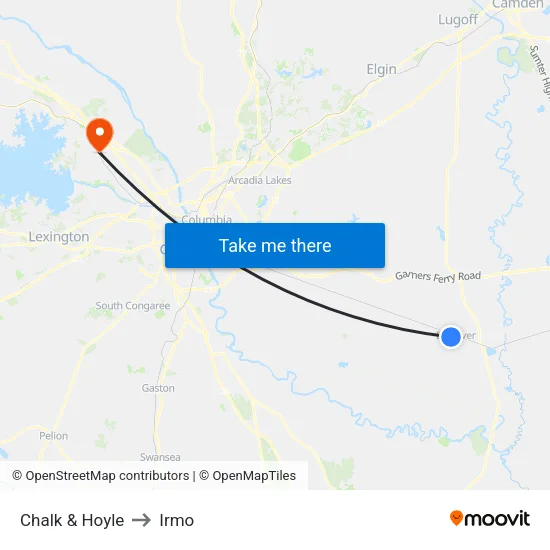 Chalk & Hoyle to Irmo map