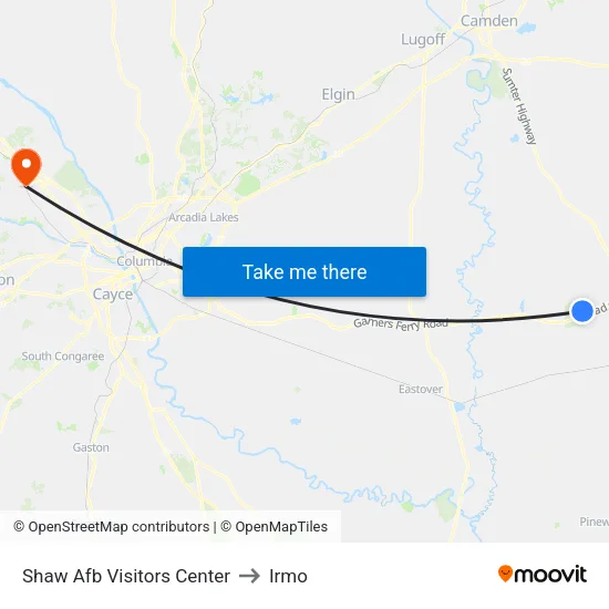 Shaw Afb Visitors Center to Irmo map