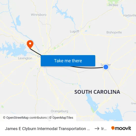 James E Clyburn Intermodal Transportation Center to Irmo map