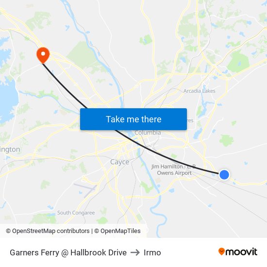 Garners Ferry @ Hallbrook Drive to Irmo map