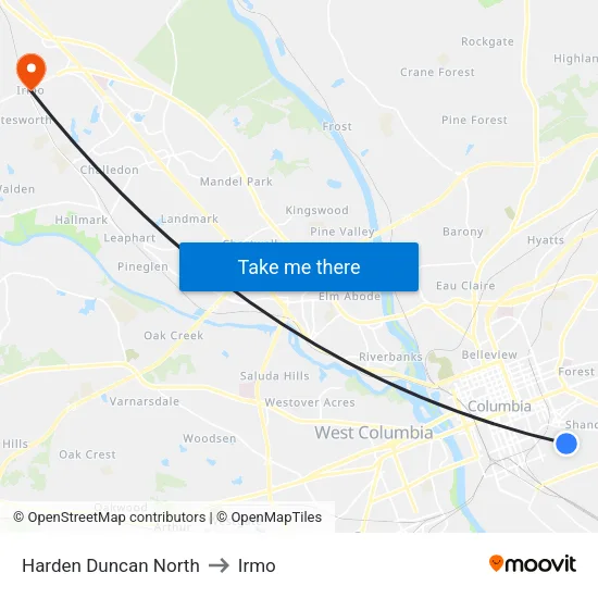 Harden Duncan North to Irmo map