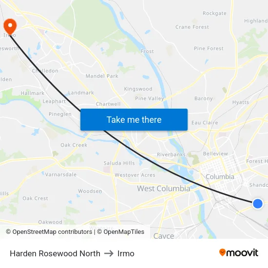 Harden Rosewood North to Irmo map
