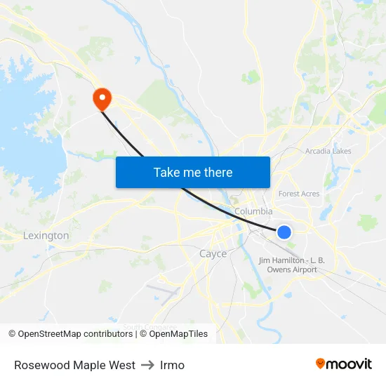 Rosewood Maple West to Irmo map