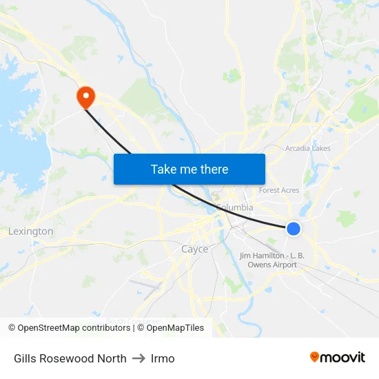 Gills Rosewood North to Irmo map