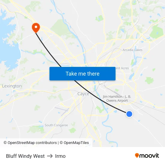 Bluff Windy West to Irmo map