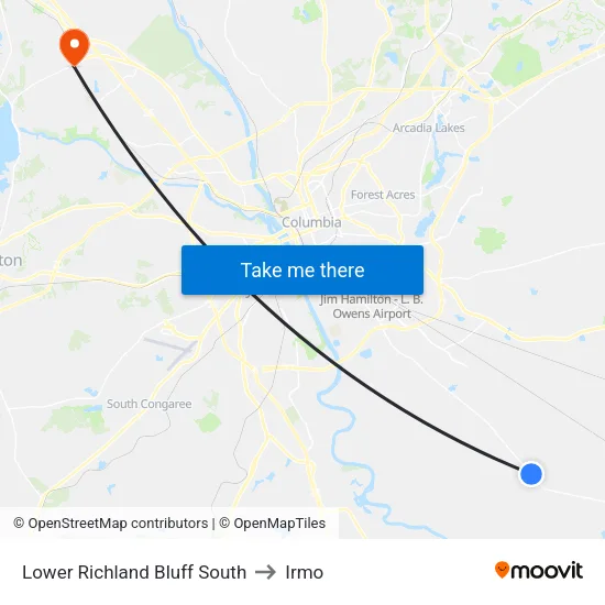 Lower Richland Bluff South to Irmo map