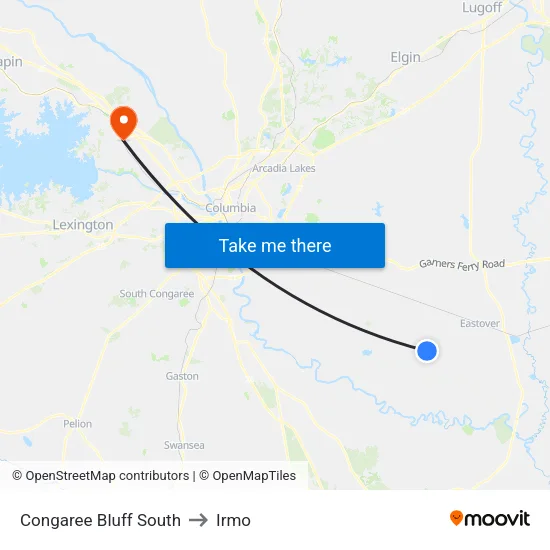 Congaree Bluff South to Irmo map
