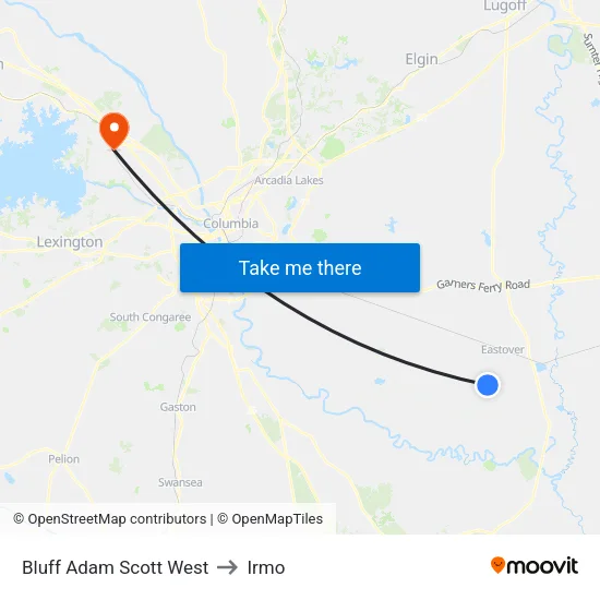 Bluff Adam Scott West to Irmo map