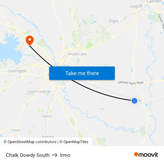 Chalk Dowdy South to Irmo map