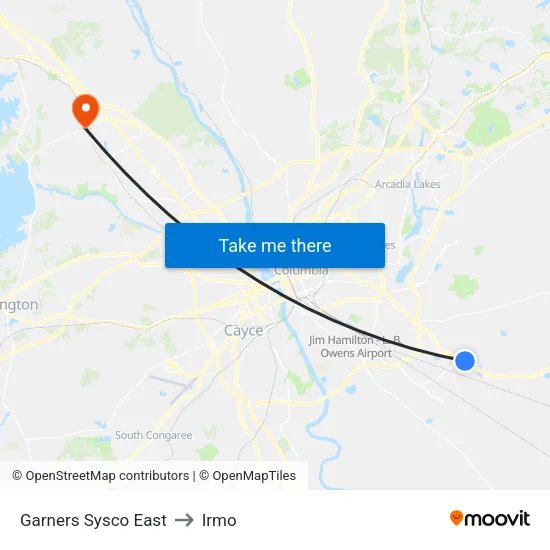 Garners Sysco East to Irmo map