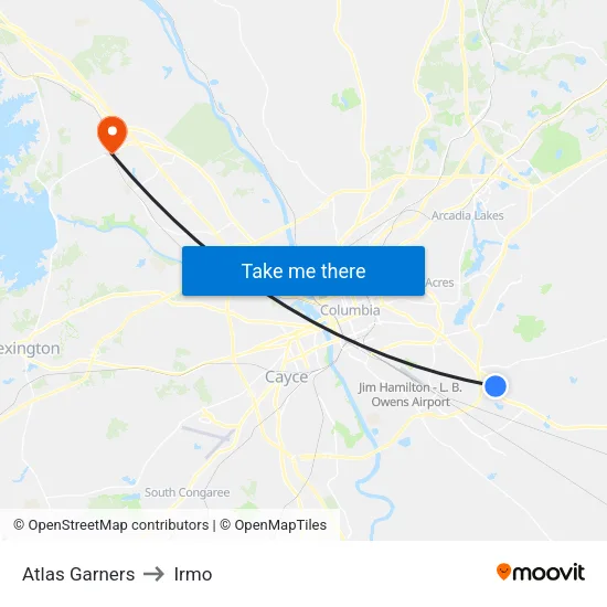 Atlas Garners to Irmo map