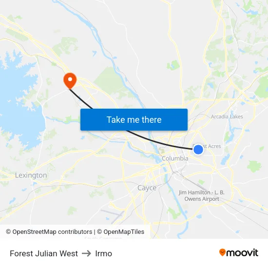 Forest Julian West to Irmo map