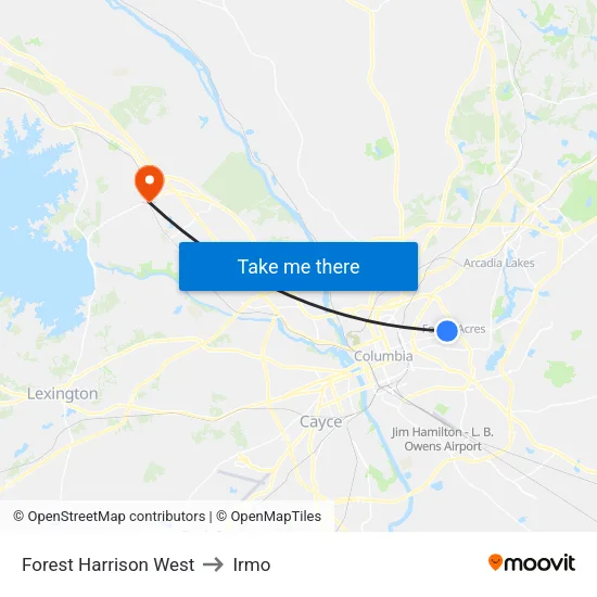 Forest Harrison West to Irmo map