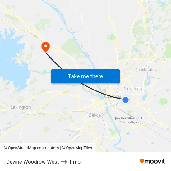 Devine Woodrow West to Irmo map
