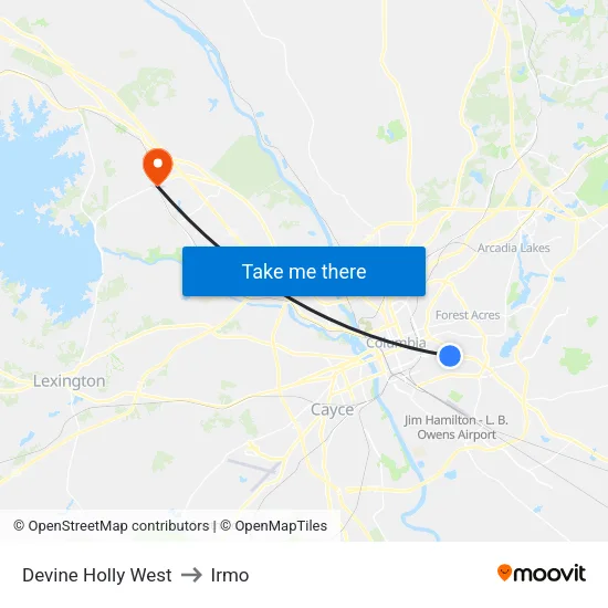 Devine Holly West to Irmo map