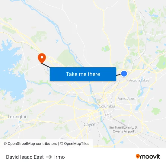 David Isaac East to Irmo map