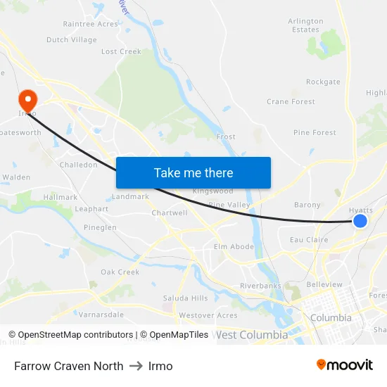 Farrow Craven North to Irmo map