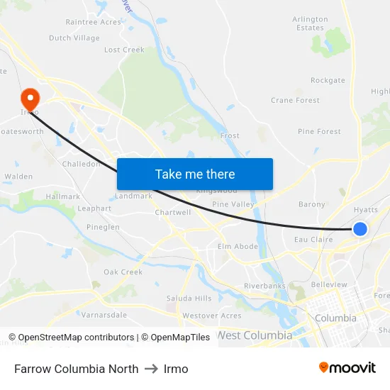 Farrow Columbia North to Irmo map