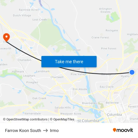 Farrow Koon South to Irmo map