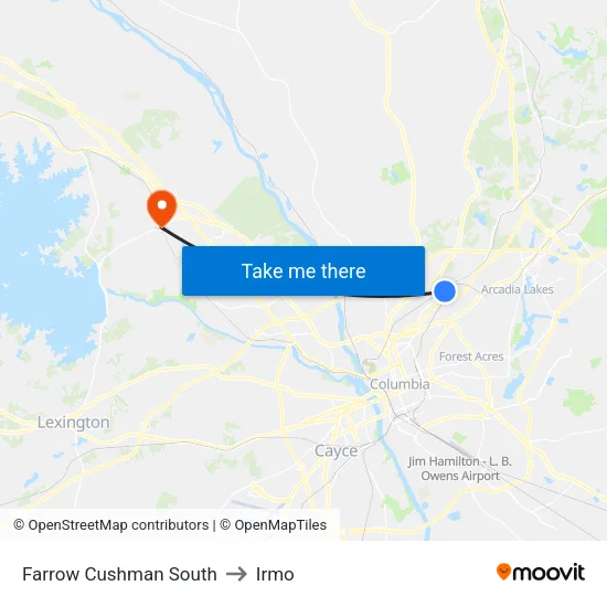 Farrow Cushman South to Irmo map