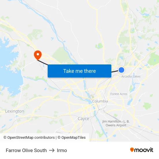 Farrow Olive South to Irmo map
