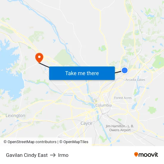 Gavilan Cindy East to Irmo map