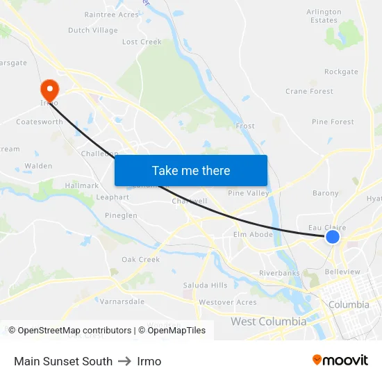 Main Sunset South to Irmo map