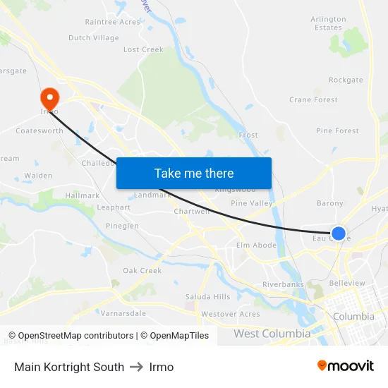 Main Kortright South to Irmo map