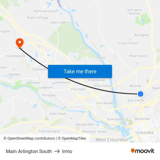 Main Arlington South to Irmo map