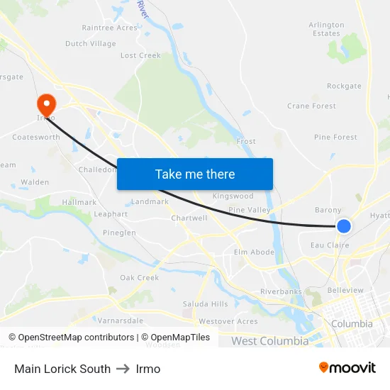 Main Lorick South to Irmo map