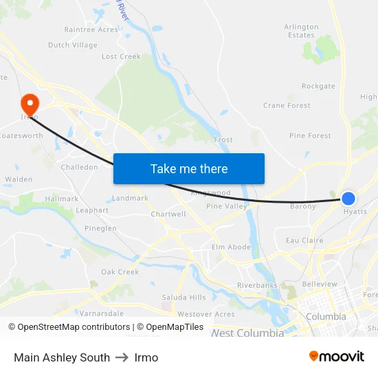 Main Ashley South to Irmo map