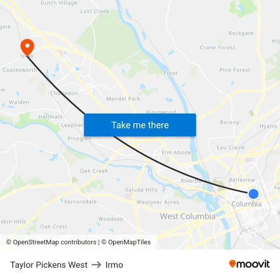 Taylor Pickens West to Irmo map