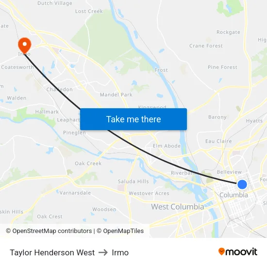 Taylor Henderson West to Irmo map