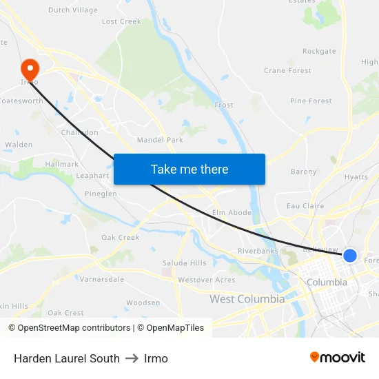 Harden Laurel South to Irmo map