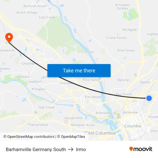 Barhamville Germany South to Irmo map
