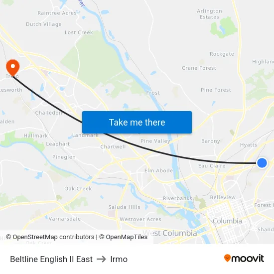Beltline English II East to Irmo map