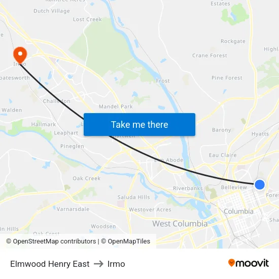 Elmwood Henry East to Irmo map