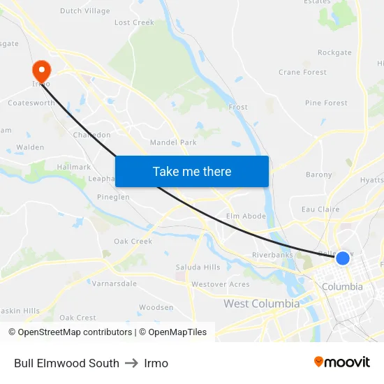 Bull Elmwood South to Irmo map