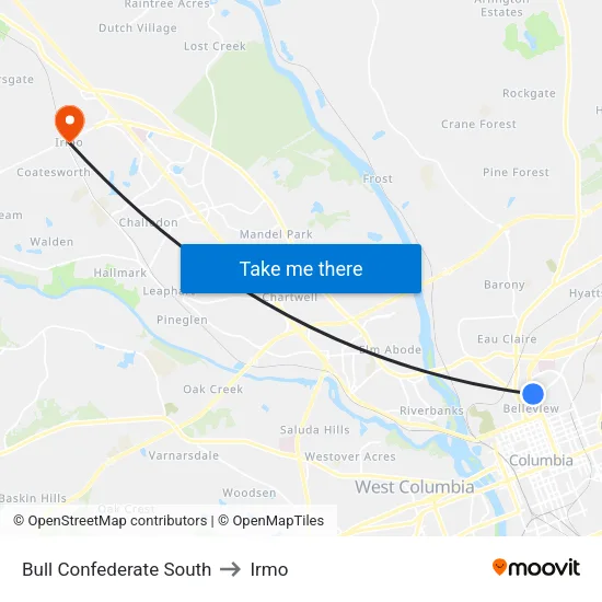 Bull Confederate South to Irmo map
