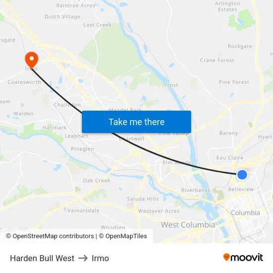 Harden Bull West to Irmo map