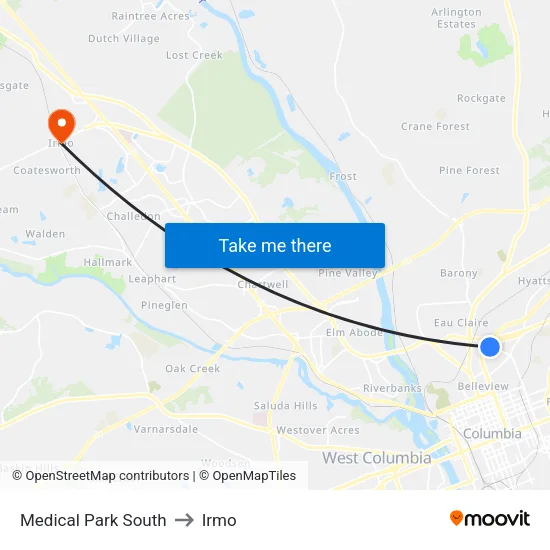 Medical Park South to Irmo map