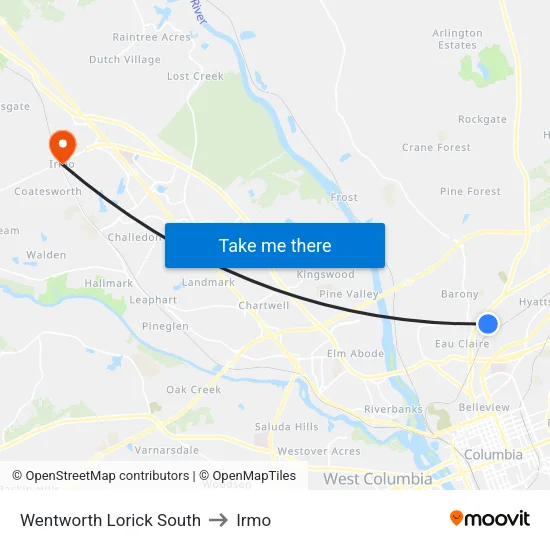 Wentworth Lorick South to Irmo map