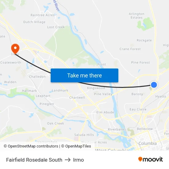 Fairfield Rosedale South to Irmo map