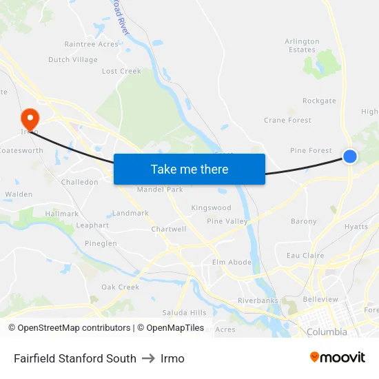 Fairfield Stanford South to Irmo map