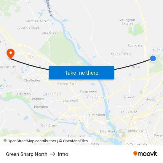 Green Sharp North to Irmo map