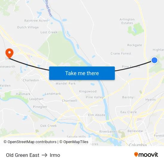 Old Green East to Irmo map