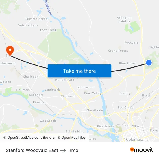 Stanford Woodvale East to Irmo map