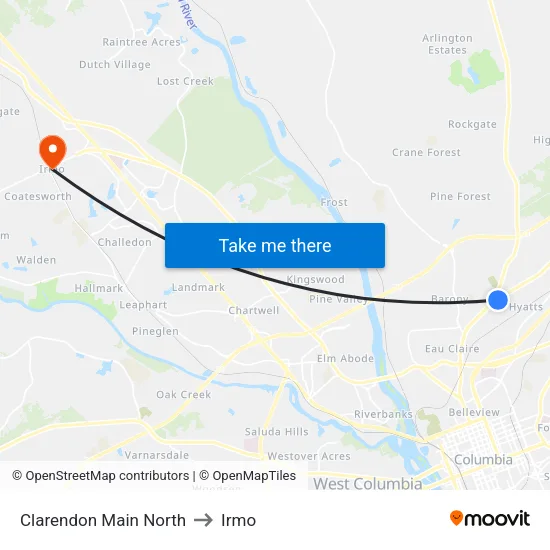 Clarendon Main North to Irmo map