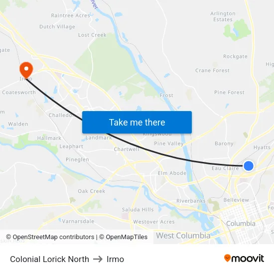Colonial Lorick North to Irmo map